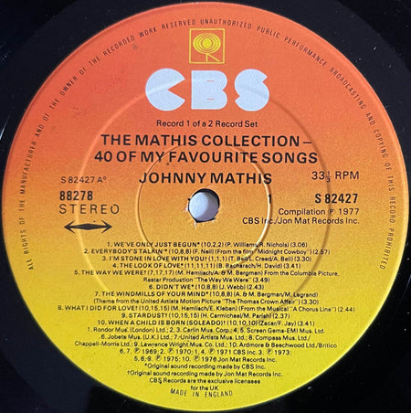 Johnny Mathis : The Mathis Collection (2xLP, Comp)