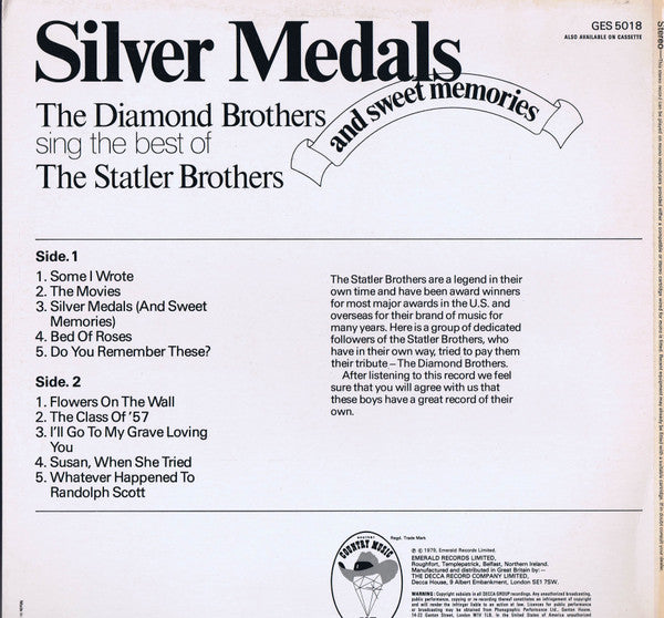 The Diamond Brothers : Silver Medals (And Sweet Memories) - The Diamond Brothers Sing The Best Of The Statler Brothers (LP, Album)