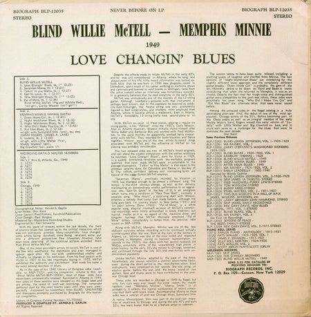Blind Willie McTell / Memphis Minnie : 1949 Love Changin' Blues (LP, Comp)