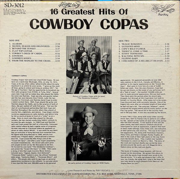 Cowboy Copas : 16 Greatest Hits Of Cowboy Copas (LP, Mono)