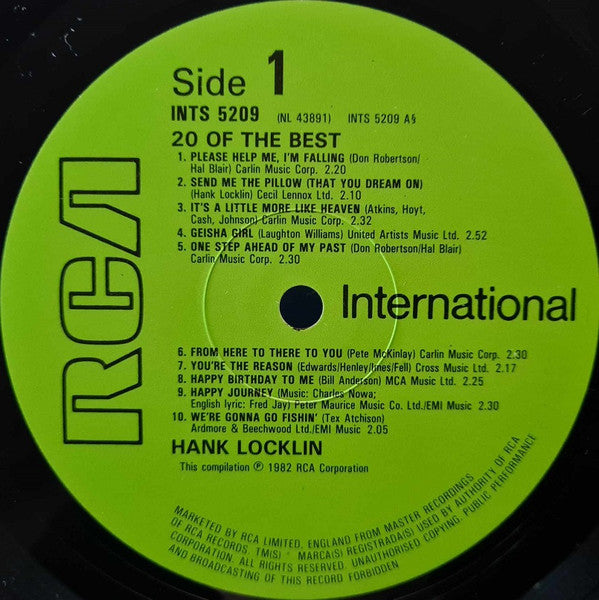 Hank Locklin : 20 Of The Best (LP, Album, Comp)