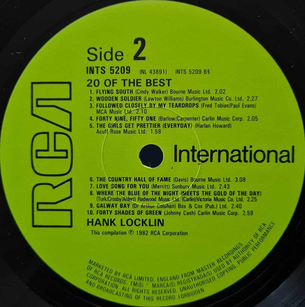 Hank Locklin : 20 Of The Best (LP, Album, Comp)