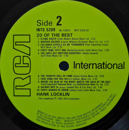 Hank Locklin : 20 Of The Best (LP, Album, Comp)