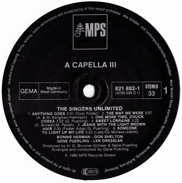 The Singers Unlimited : A Capella III (LP, Album)