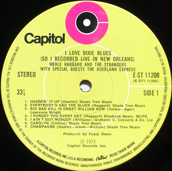Merle Haggard And The Strangers (5) : I Love Dixie Blues ... So I Recorded "Live" In New Orleans (LP, Album)