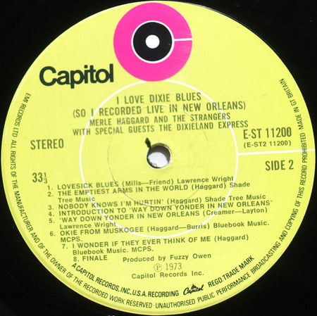 Merle Haggard And The Strangers (5) : I Love Dixie Blues ... So I Recorded "Live" In New Orleans (LP, Album)