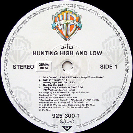a-ha : Hunting High And Low (LP, Album)