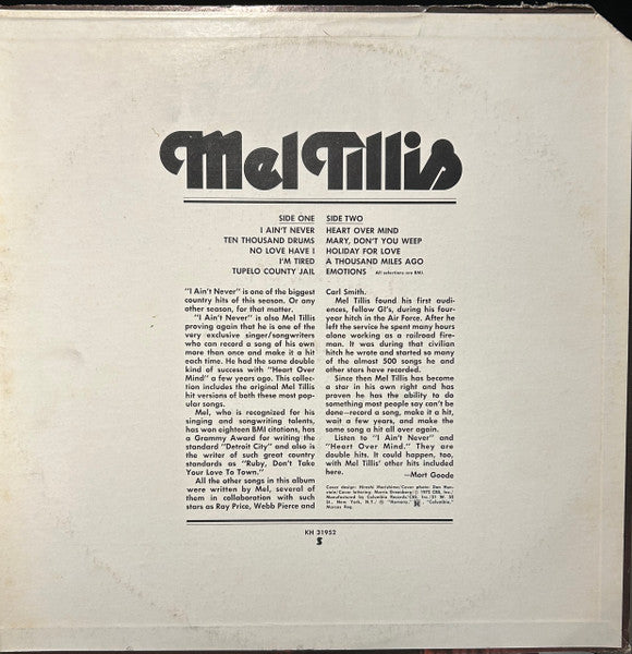 Mel Tillis : Mel Tillis (LP, Album)