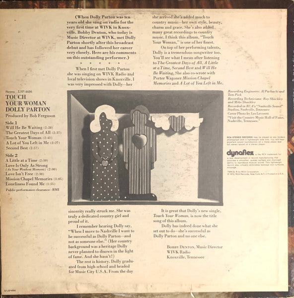 Dolly Parton : Touch Your Woman (LP, Album, Ind)