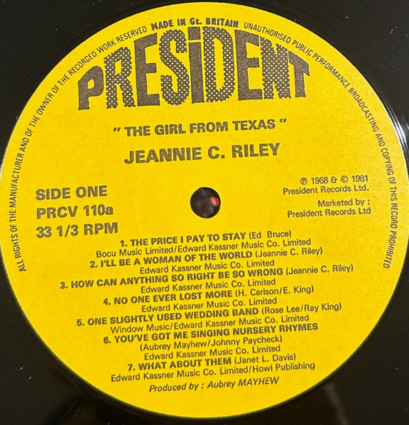 Jeannie C. Riley : The Girl From Texas (LP, Album)