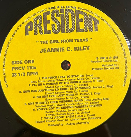 Jeannie C. Riley : The Girl From Texas (LP, Album)