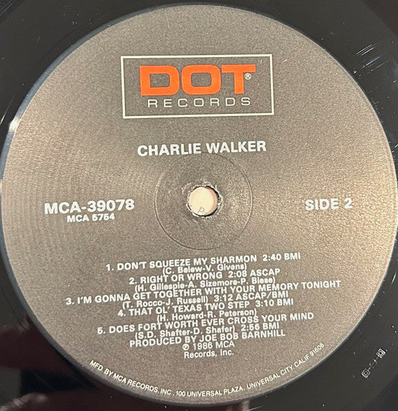 Charlie Walker (2) : Charlie Walker (LP, Album, Glo)