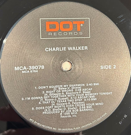 Charlie Walker (2) : Charlie Walker (LP, Album, Glo)