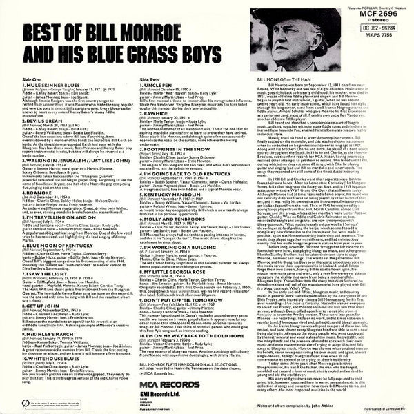 Bill Monroe And His Blue Grass Boys* : Best Of Bill Monroe And His Blue Grass Boys (LP, Album, Comp, RM)