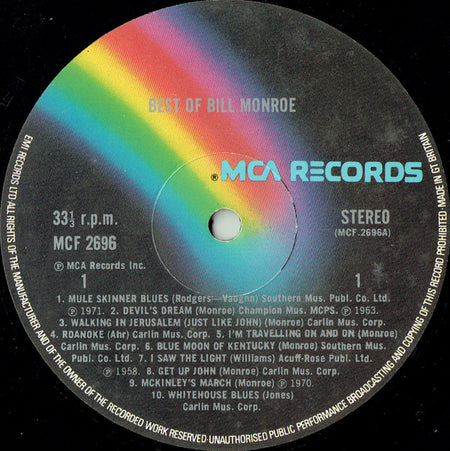 Bill Monroe And His Blue Grass Boys* : Best Of Bill Monroe And His Blue Grass Boys (LP, Album, Comp, RM)