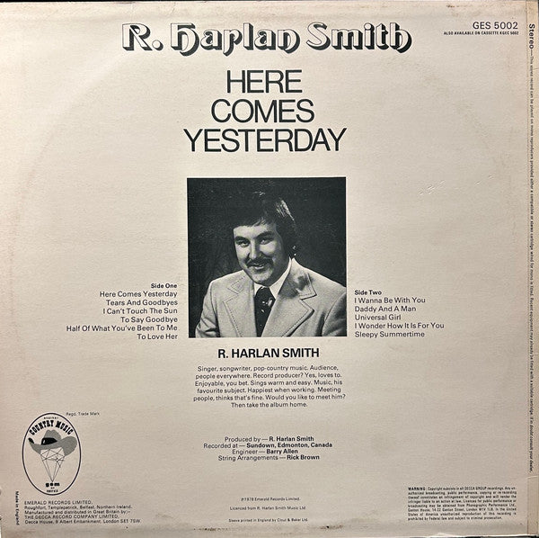 R. Harlan Smith : Here Comes Yesterday (LP, Album)