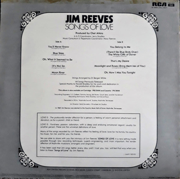 Jim Reeves : Songs Of Love (LP, Comp)