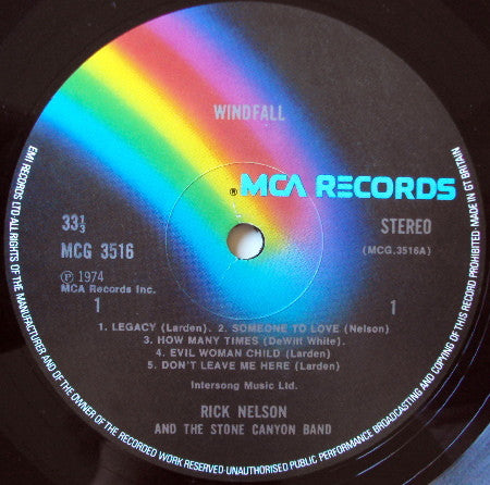 Rick Nelson & The Stone Canyon Band : Windfall (LP, Album)