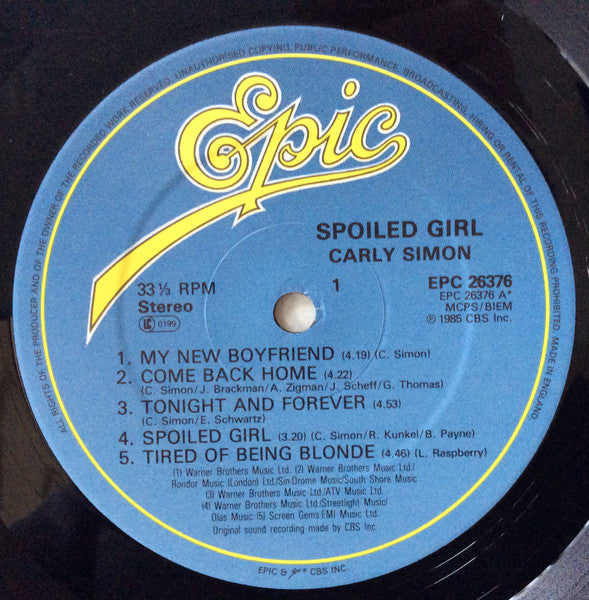 Carly Simon : Spoiled Girl (LP, Album)