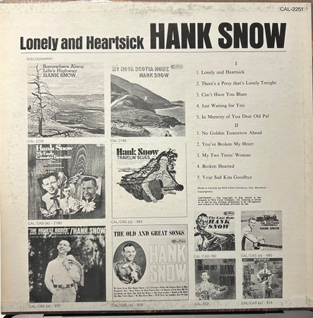 Hank Snow : Lonely And Heartsick (LP, Album, Mono)