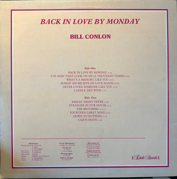 Bill Conlon : Back In Love By Monday (LP, Album)
