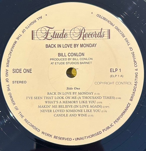 Bill Conlon : Back In Love By Monday (LP, Album)