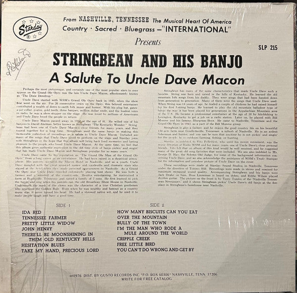 Stringbean : A Salute To Uncle Dave Macon (LP, Album, Blu)