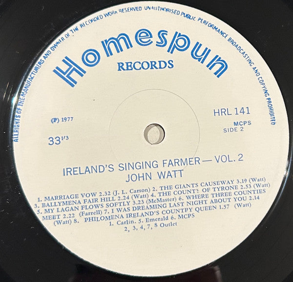 John Watts (8) : Ireland's Singing Farmer - Vol.2 (LP, Album)