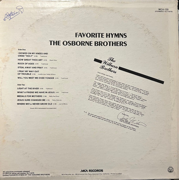 The Osborne Brothers : Favorite Hymns (LP, Album, RE)