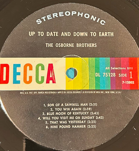The Osborne Brothers : Up To Date And Down To Earth (LP, Album, DEC)
