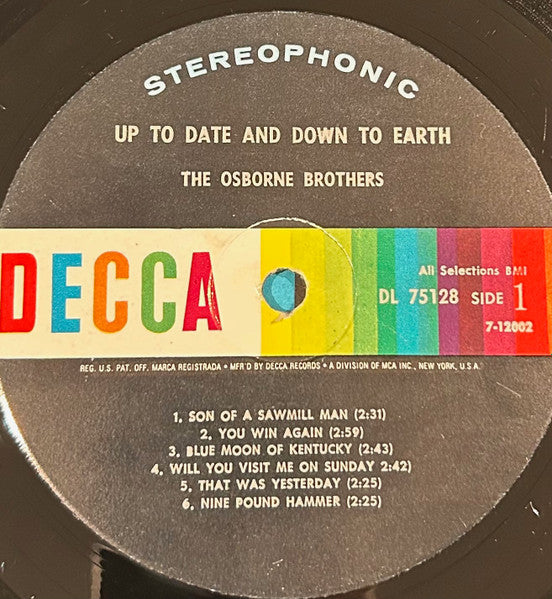 The Osborne Brothers : Up To Date And Down To Earth (LP, Album, DEC)
