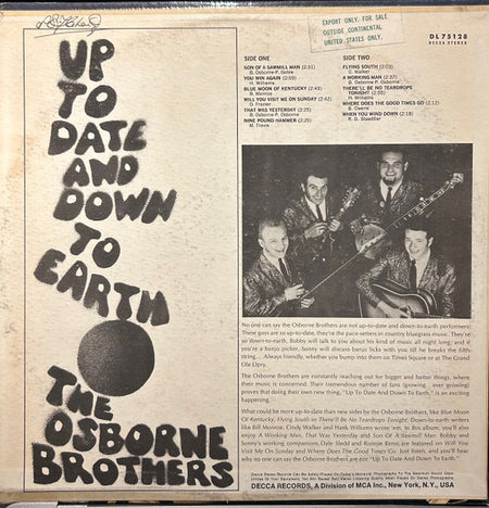 The Osborne Brothers : Up To Date And Down To Earth (LP, Album, DEC)
