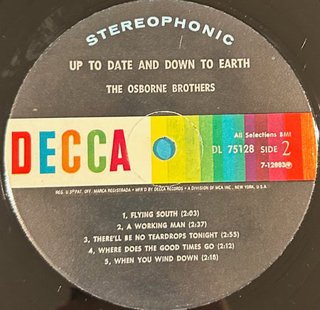 The Osborne Brothers : Up To Date And Down To Earth (LP, Album, DEC)