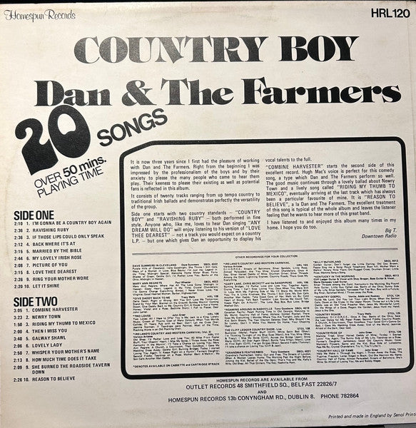 Dan And The Farmers : Country Boy (LP, Album, Tes)