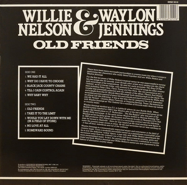 Waylon Jennings & Willie Nelson : Old Friends (LP, Album)