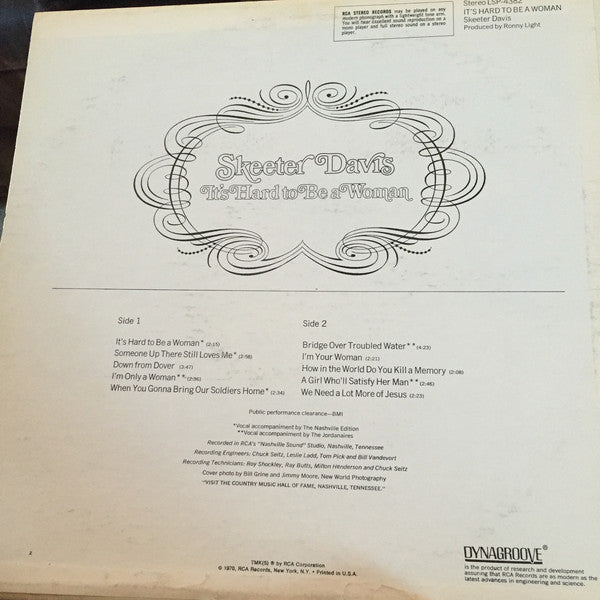 Skeeter Davis : It's Hard To Be A Woman (LP, Album)
