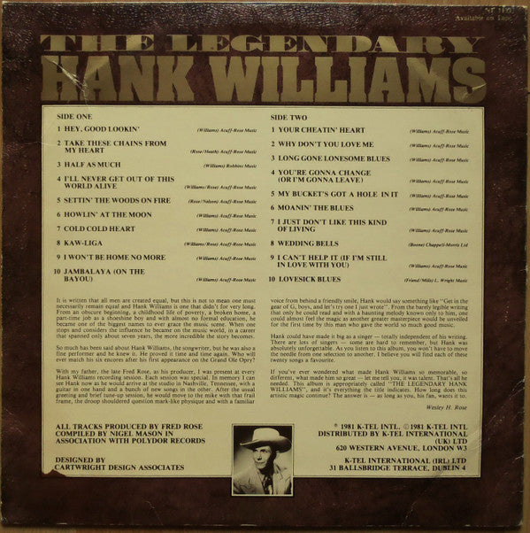 Hank Williams : The Legendary Hank Williams (LP, Comp)