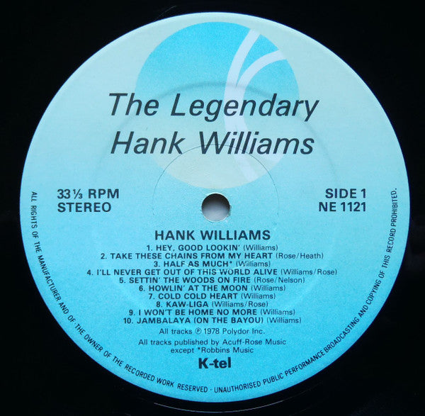Hank Williams : The Legendary Hank Williams (LP, Comp)