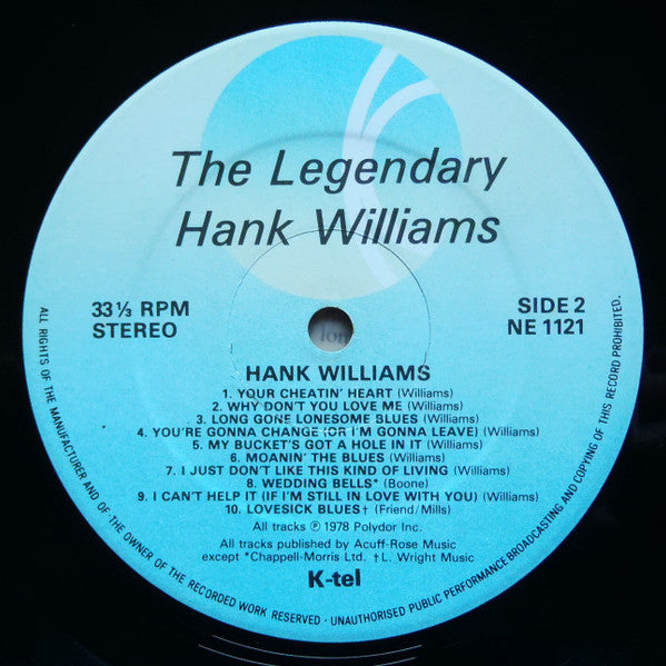 Hank Williams : The Legendary Hank Williams (LP, Comp)