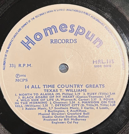 Texas T. Williams : 14 All Time Country Hits (LP, Comp)
