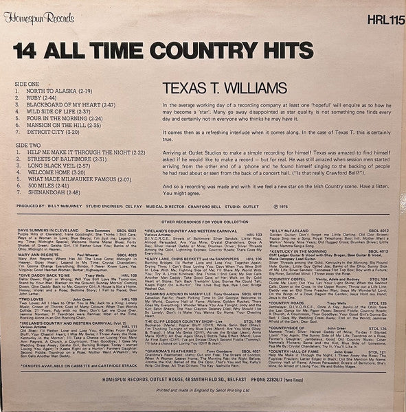 Texas T. Williams : 14 All Time Country Hits (LP, Comp, W/Lbl)