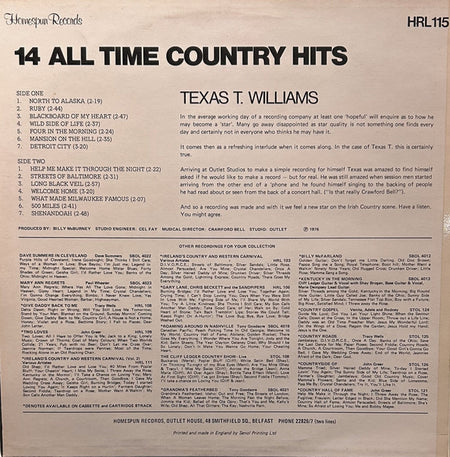 Texas T. Williams : 14 All Time Country Hits (LP, Comp, W/Lbl)