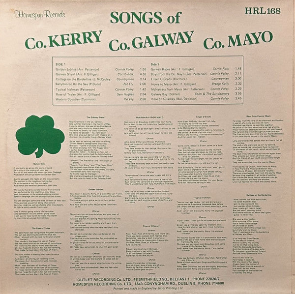 Various : Songs Of Co. Kerry Co. Galway Co. Mayo (LP, Comp)
