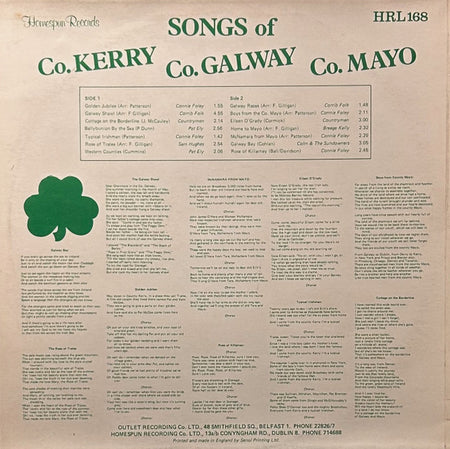 Various : Songs Of Co. Kerry Co. Galway Co. Mayo (LP, Comp)