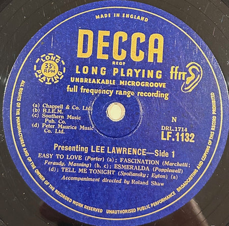 Lee Lawrence : Presenting Lee Lawrence (10", Album, Mono)