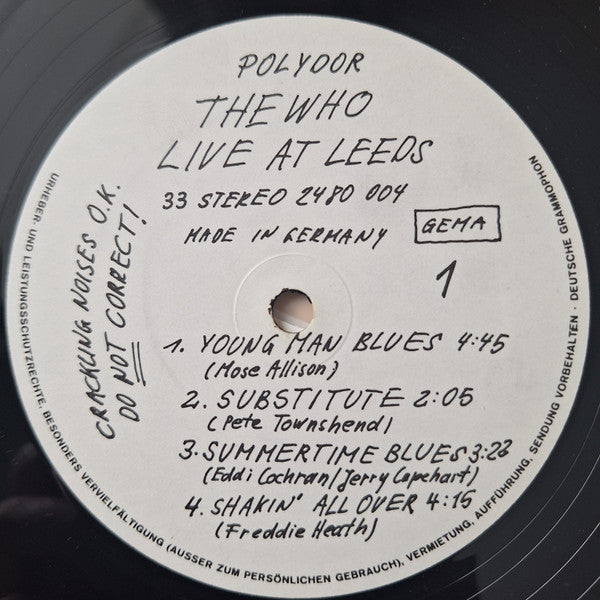 The Who : Live At Leeds (LP, Album, RE, Gat)
