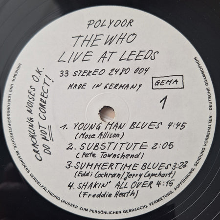 The Who : Live At Leeds (LP, Album, RE, Gat)