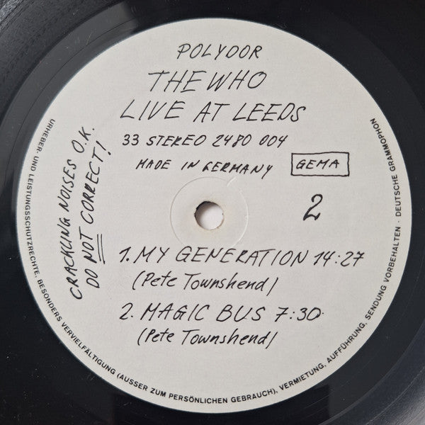 The Who : Live At Leeds (LP, Album, RE, Gat)