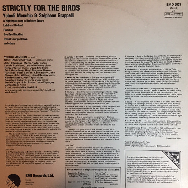 Yehudi Menuhin, Stéphane Grappelli & Max Harris : Strictly For The Birds (LP, Album)