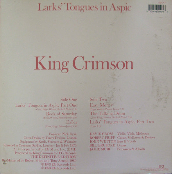 King Crimson : Larks' Tongues In Aspic (LP, Album, RE, RM)